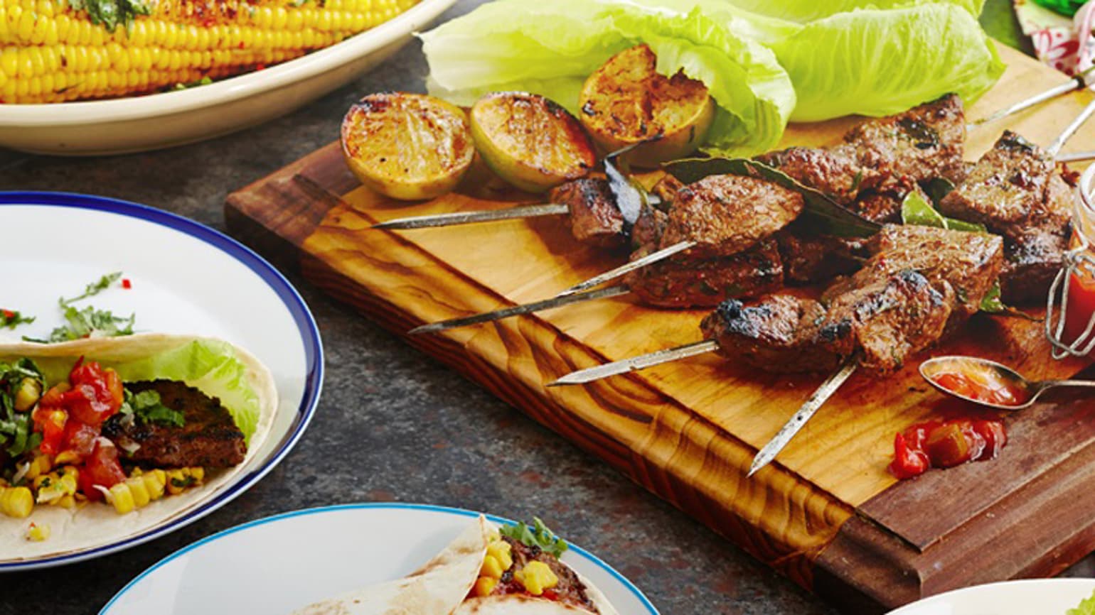 Fajitas with Marinated Beef Skewers & Char Grilled Chili Corn Recipe